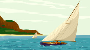 Vector Sport Sail Yacht Against Island.